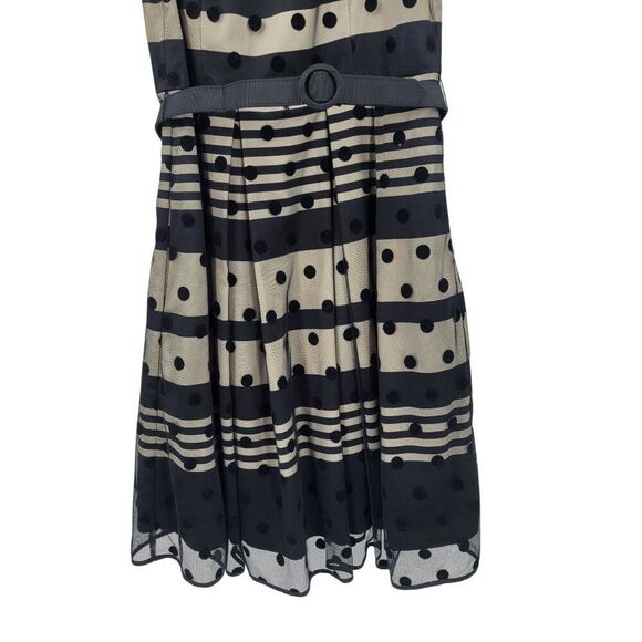 Eliza J Illusion Dot Charmeuse Fit & Flare Dress Sz 6 Black Retro 60s Party - Picture 7 of 13